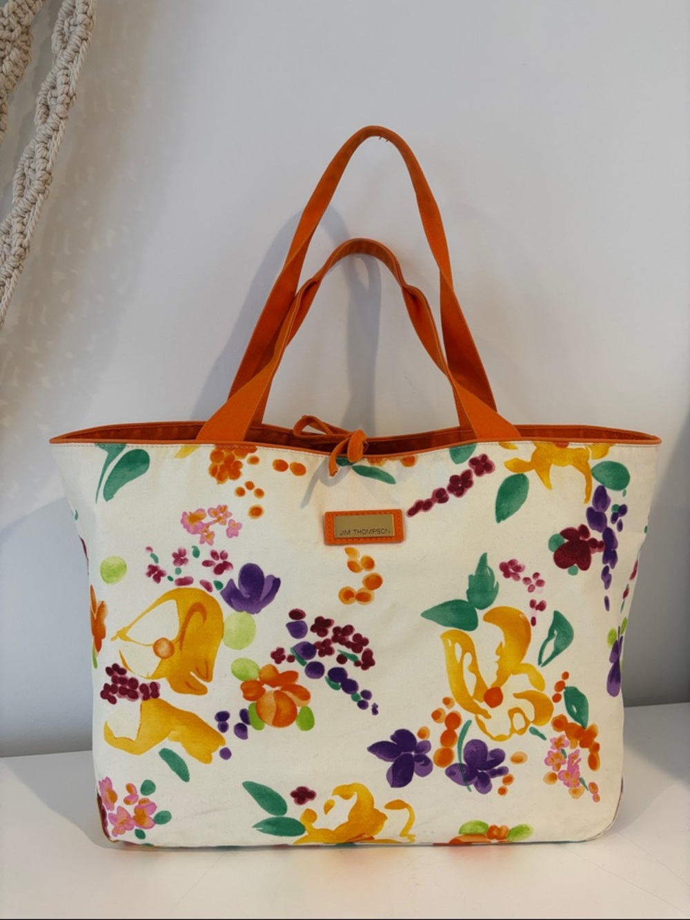 JIM THOMPSON large floral canvas tote bag satchel fully lined interior pocket